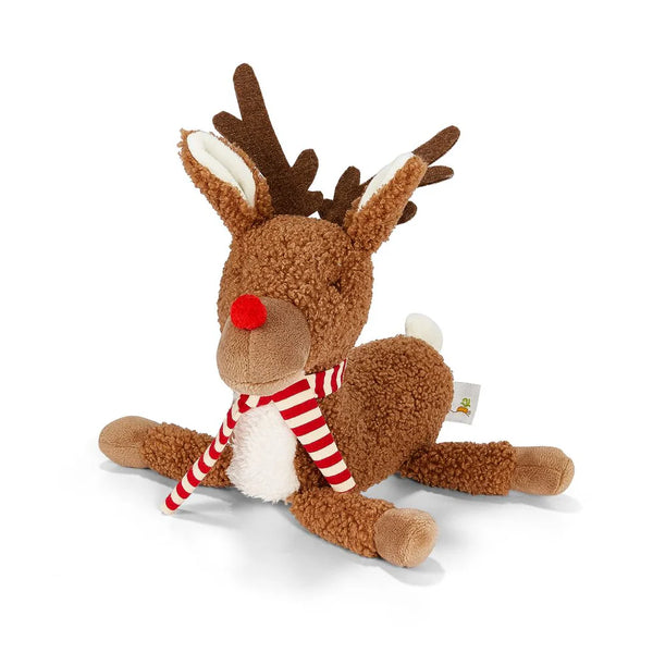 Close Up Reindeer Plush Toy in Striped Scarf