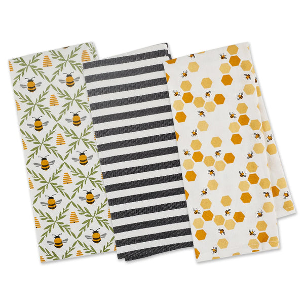 Honey Bee & Stripes Cotton Kitchen Towel Set