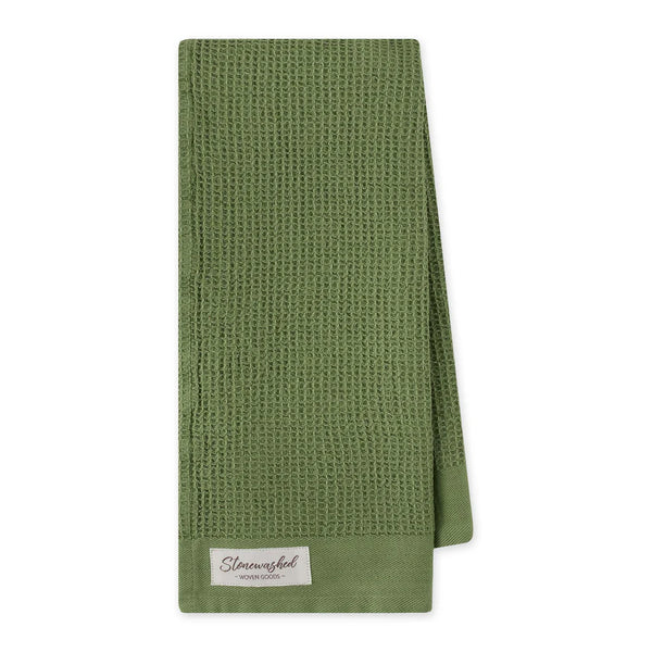 Close Up Clover Green Waffle Kitchen Towel