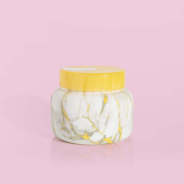 Pineapple Flower Signature Jar Candle in Yellow & White Marble design