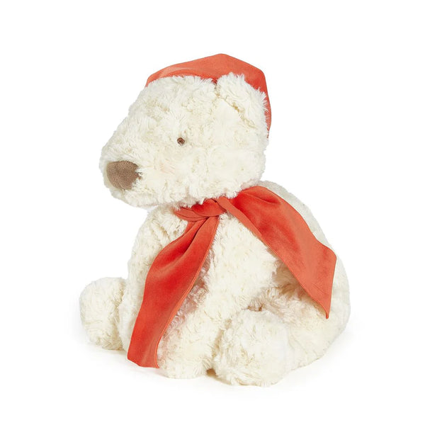 Alt side view Christmas Polar Bear in Rust Scarf & Cap