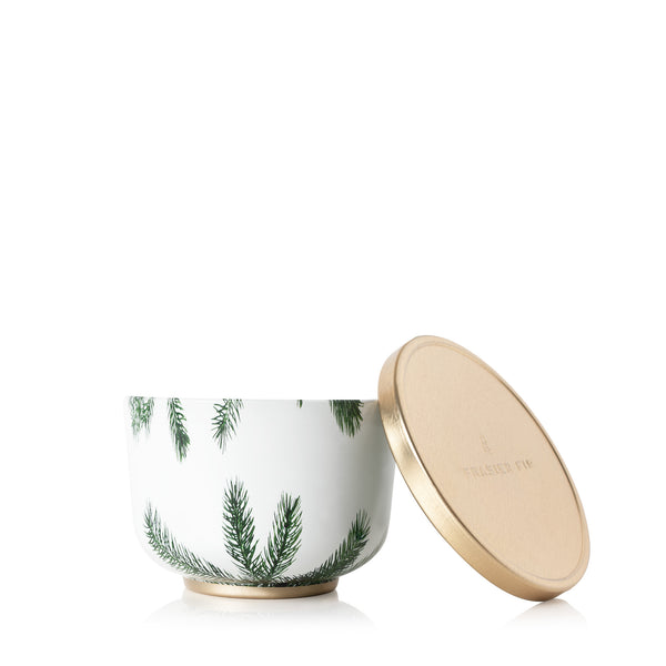 Thymes Fragrances Frasier Fir Candle Tin with Pine Needle Design and Gold Lid