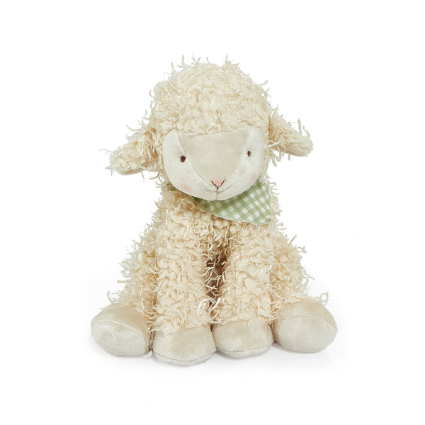 Buttercream Sheep Stuffed Animal with Green Gingham Scarf