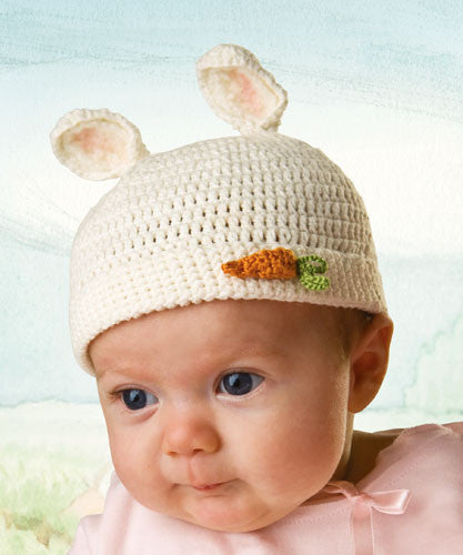Baby wearing Bunnies by the Bay's Cream Crocheted Newborn Baby Bunny Bonnet