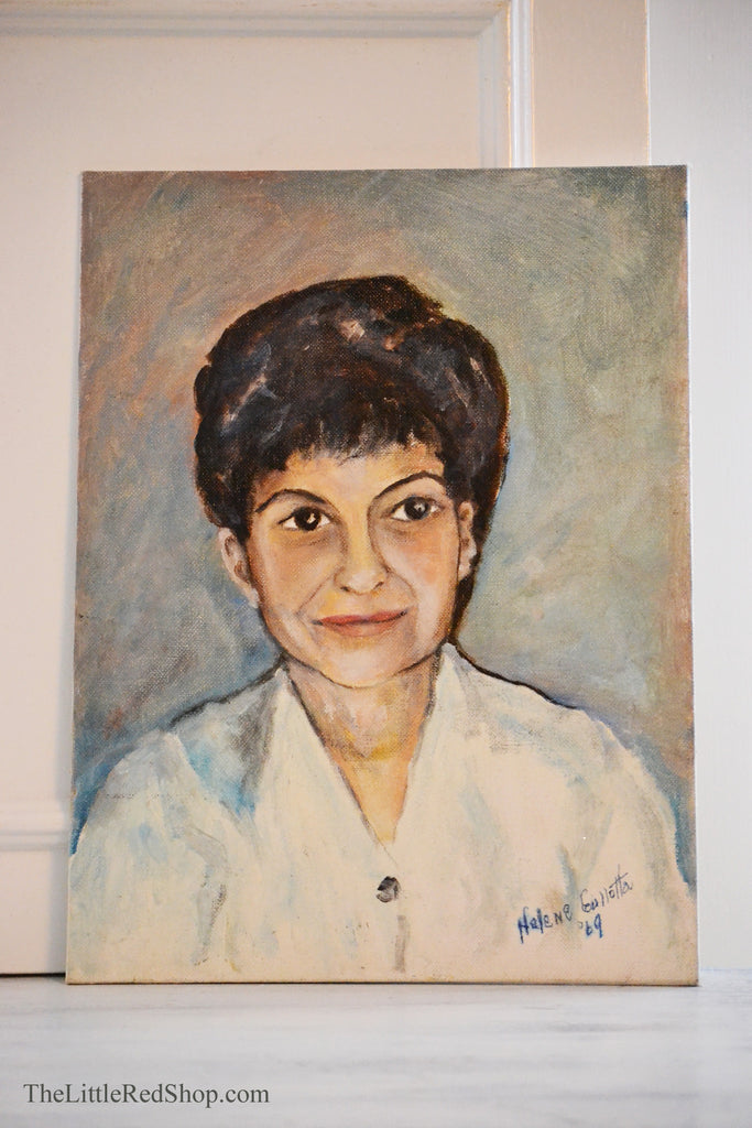 Original Vintage Mid-Century Painting of a Woman
