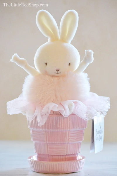 McCoy Pink Flower Pot w/ Bunnies by the Bay's Sugar Plum Fairy Roly Poly Bunny