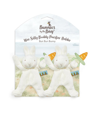 Bunnies by the Bay Wee Silly Buddy White Bunny Pacifier Holder Set