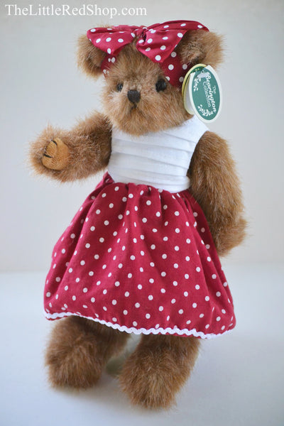 Kennedy Bear in White & Red Dress with Polka Dots