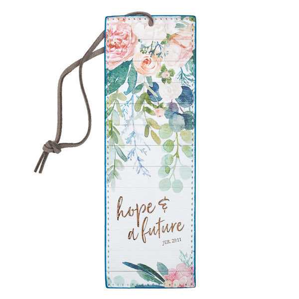 Close Up Christian Art Gift Faux Leather Hope & Future Floral Bookmark