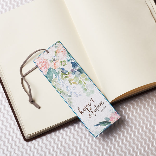 View of Hope & Future Floral Bookmark featuring Jeremiah 29:11 text