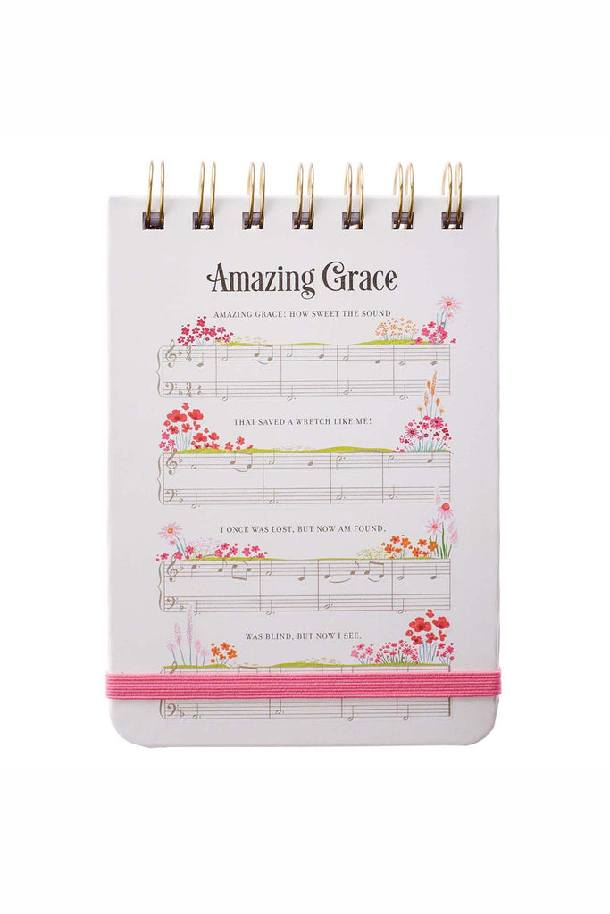 Amazing Grace Floral Music Note spiral Notepad with hot pink bungee closure
