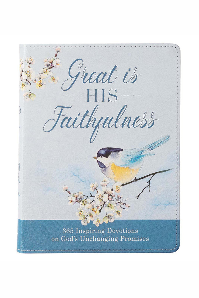 Great is His Faithfulness Inspiring Devotions Blue floral & bird devotional cover