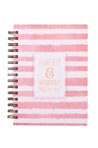 Pink & White Striped Spiral Journal with Psalm 139: 14 on the cover