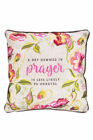 Hemmed in Prayer Floral Embroidered Pillow