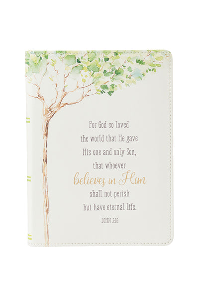 For God So Loved the World White Journal w/ Watercolor Tree Illustration & Verse