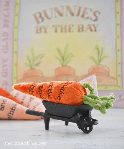 Bunnies by the Bay's Carrot Baby Rattle in a Little Wheelbarrow
