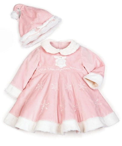 Bunnies by the Bay Pink Faux Fur Winter Baby Dress & Hat