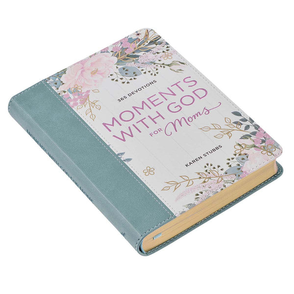 Side view Aqua White Pink Floral Christian Devotional book for Moms