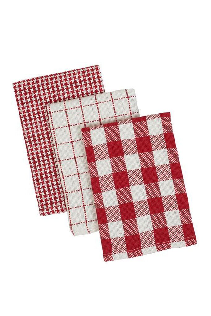 DII Red & White Check Dish Cloth of 3 Kitchen Towels
