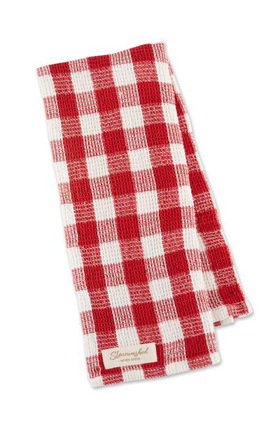 DII Red Cider Stonewashed Gingham Checkered Waffle Kitchen Towel