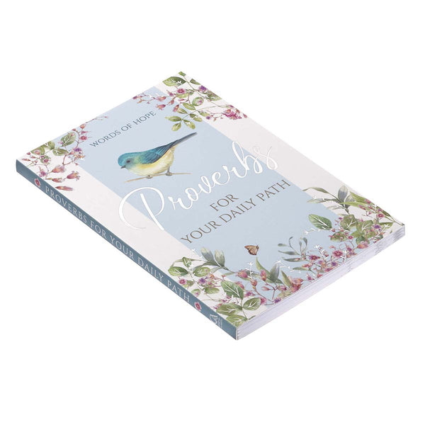 Side View of Proverbs Devotional with Blue, Bird, and Flowers
