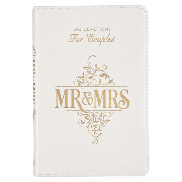 Close Up Mr & Mrs Devotional with White Pearlized Cover and Gold Lettering