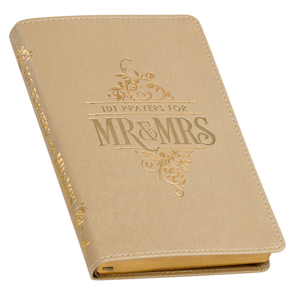 Close Up view Of 101 Prayers for Mr & Mrs Prayer Book with Brushed Gold Faux Leather Cover
