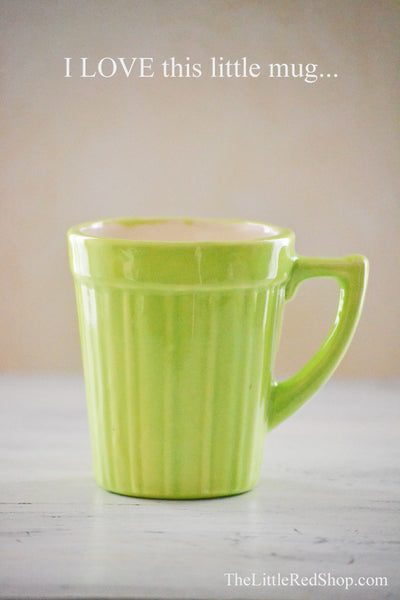 Dainty Vintage Spring fluted Green Pottery Mug