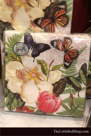 Michel Design Cocktail Napkins with Blossoms & Butterflies