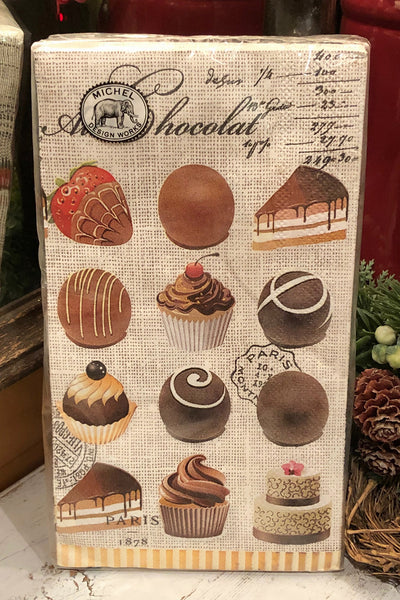 3 Ply Hostess Napkins featuring various chocolate desserts