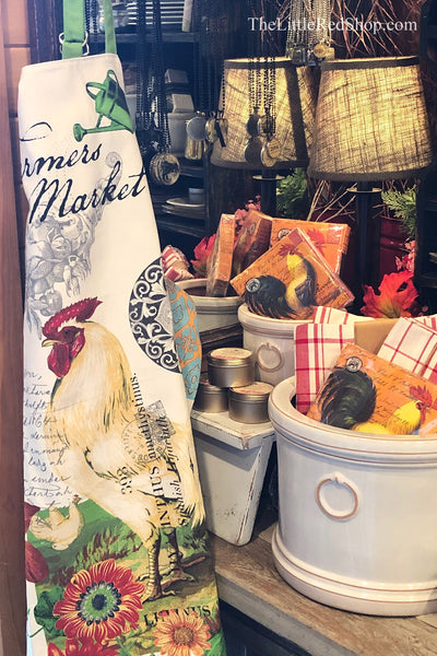 The Farmer's Market Apron on display with Rooster Napkins