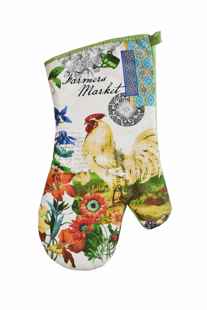 Farmer's Market Oven Mitt with Chickens and Flowers