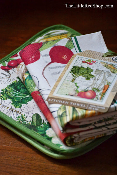 Michel Design Works From My Garden Dishtowels and Potholders featuring a vegetable design