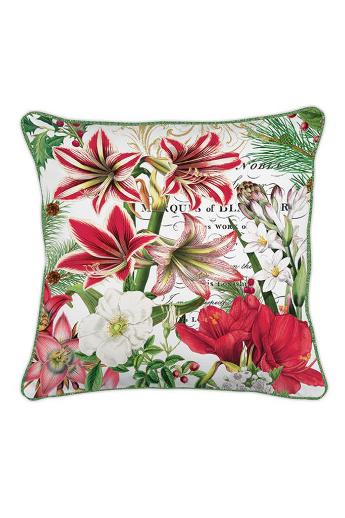 Merry Christmas Michel Design Works Throw Pillow with Red & White Blossoms