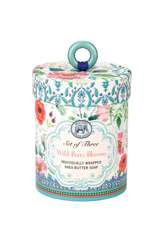 Michel Design Works Wild Berry Blossom Triple Soap Set in Beautiful Pink, Blue & White Floral Gift Box
