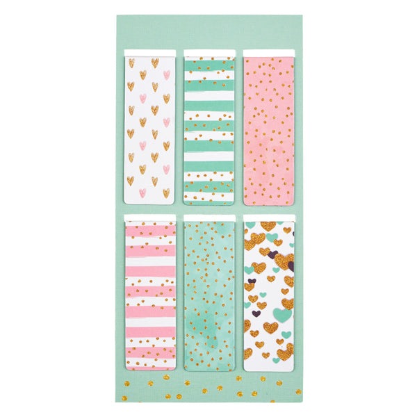 Sparkle Magnetic Bookmark Set in Pink, Aqua, White, and Gold ~ Back View