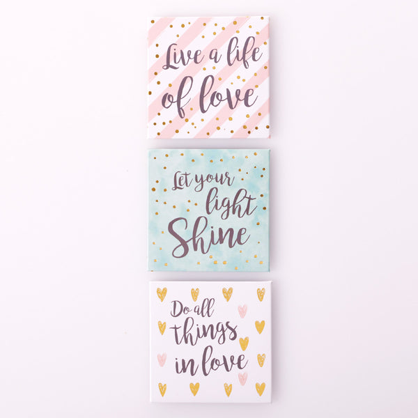 Chic Live a Life of Love Magnet Set in Pink, Aqua, & White ~ Open Pack View