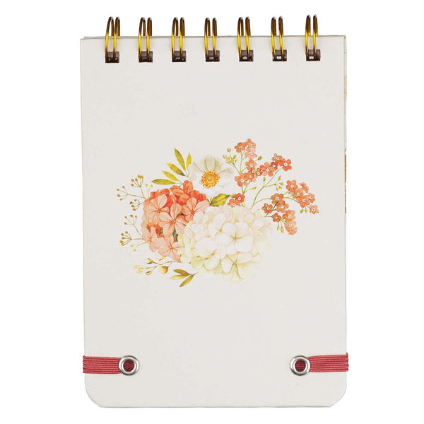 Back Cover Floral Notepad with sprig of peaches & cream & coral flower blossoms