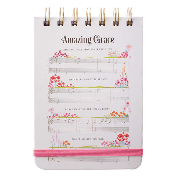 White Spiral Notepad with Amazing Grace & Flowers