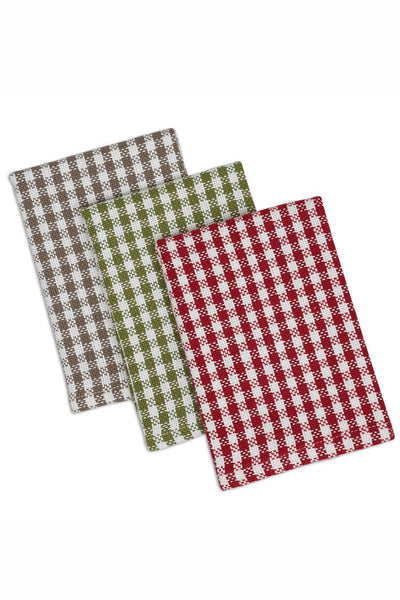 Orchard Check Dishcloth Set in Khaki, Olive, and Red