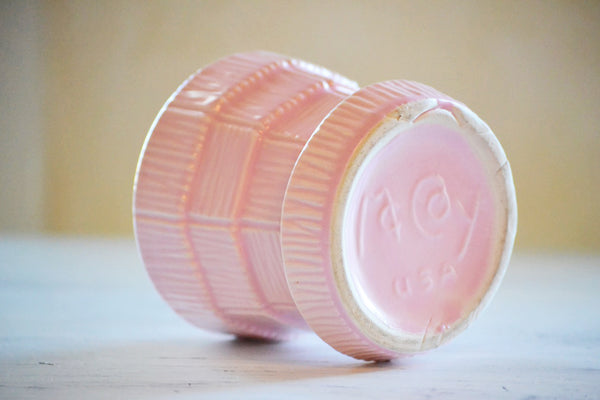 Vintage Mid-Century McCoy Pottery Pink Basket Weave Flower Pot Base stamped "McCoy USA"