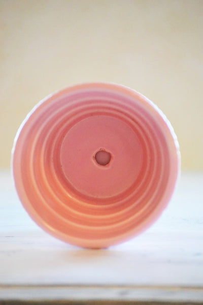Interior View Vintage Mid-Century McCoy Pottery Pink Basket Weave Flower Pot