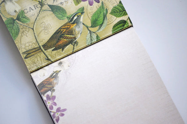 Inside Notepad Cover Closeup with Birds & Flowers