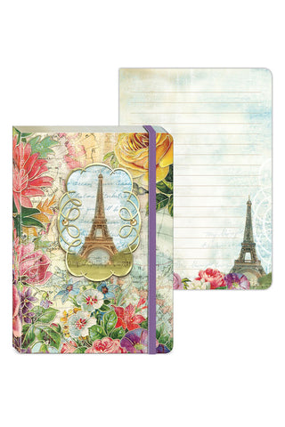 Punch Studio Colorful Floral Eiffel Tower Paris Journal with Purple Bungee Closure