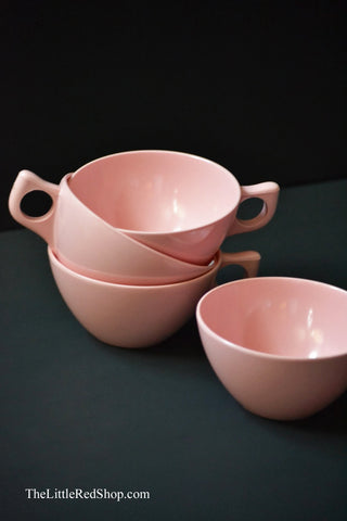 Vintage Salmon Pink Melamine Cup Set of 4