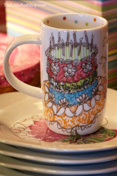 Back view of Cup with Mulit-colored Birthday Cake Motif