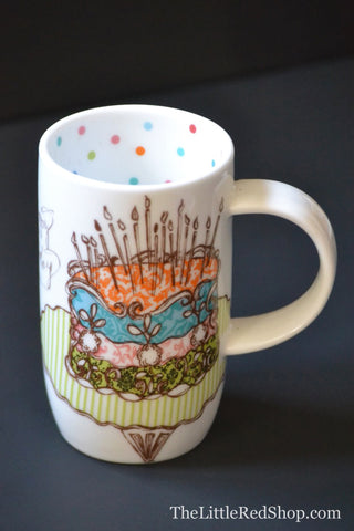 Happy Birthday Coffee Mug with Layered Colorful Cake Motif