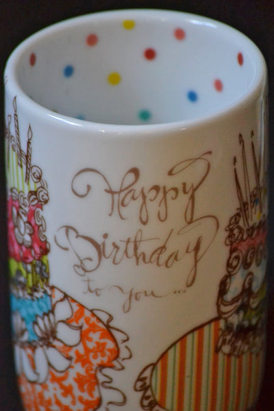 Close Up view Happy Birthday to you writing on Coffee Mug