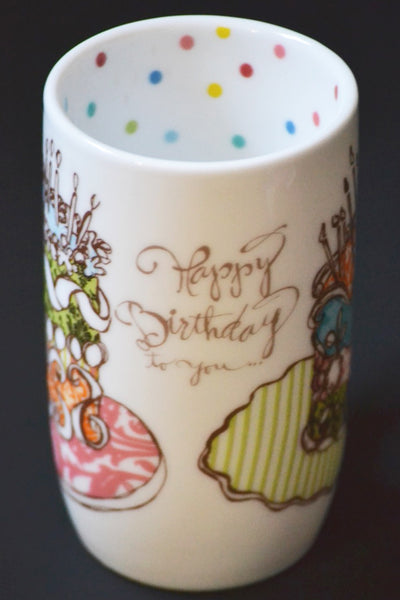 Side view of Coffee Mug w/ Happy Birthday to You greeting