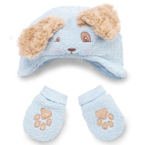 Fleece Infant pup hat and mittens set
